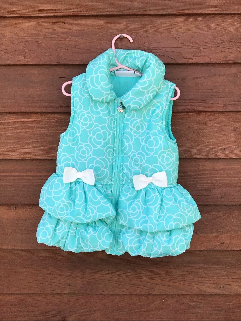 Kids Headquarters Floral Print Puffer Vest with White Bows